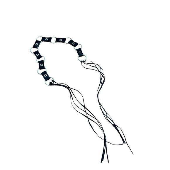 Bohemian Boho Western Cowgirl Belt Silver Metal Loops Black Accents Fringe Tie - Picture 2 of 8